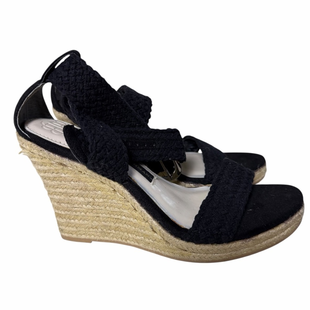 Dana Buchman Espadrille Wedge Sandals Womens 8 Black Ankle Strap